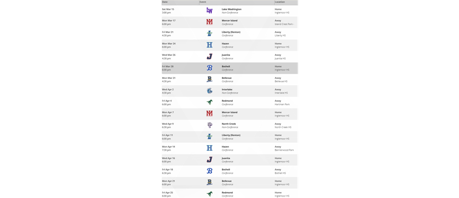 2025 IHS Varsity Schedule